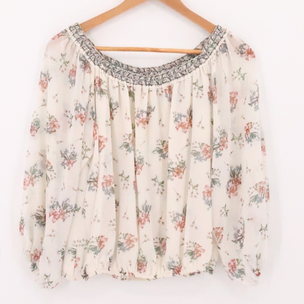 Max Studio London Floral‎ Sheer Chiffon Top Womens Size XS Business Casual Boho